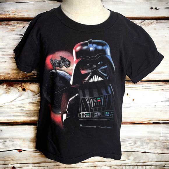 Lego Star Wars Boys Shirt Sz 4 Darth Vader Death Star Tie Fighter Black Tee - Picture 1 of 8